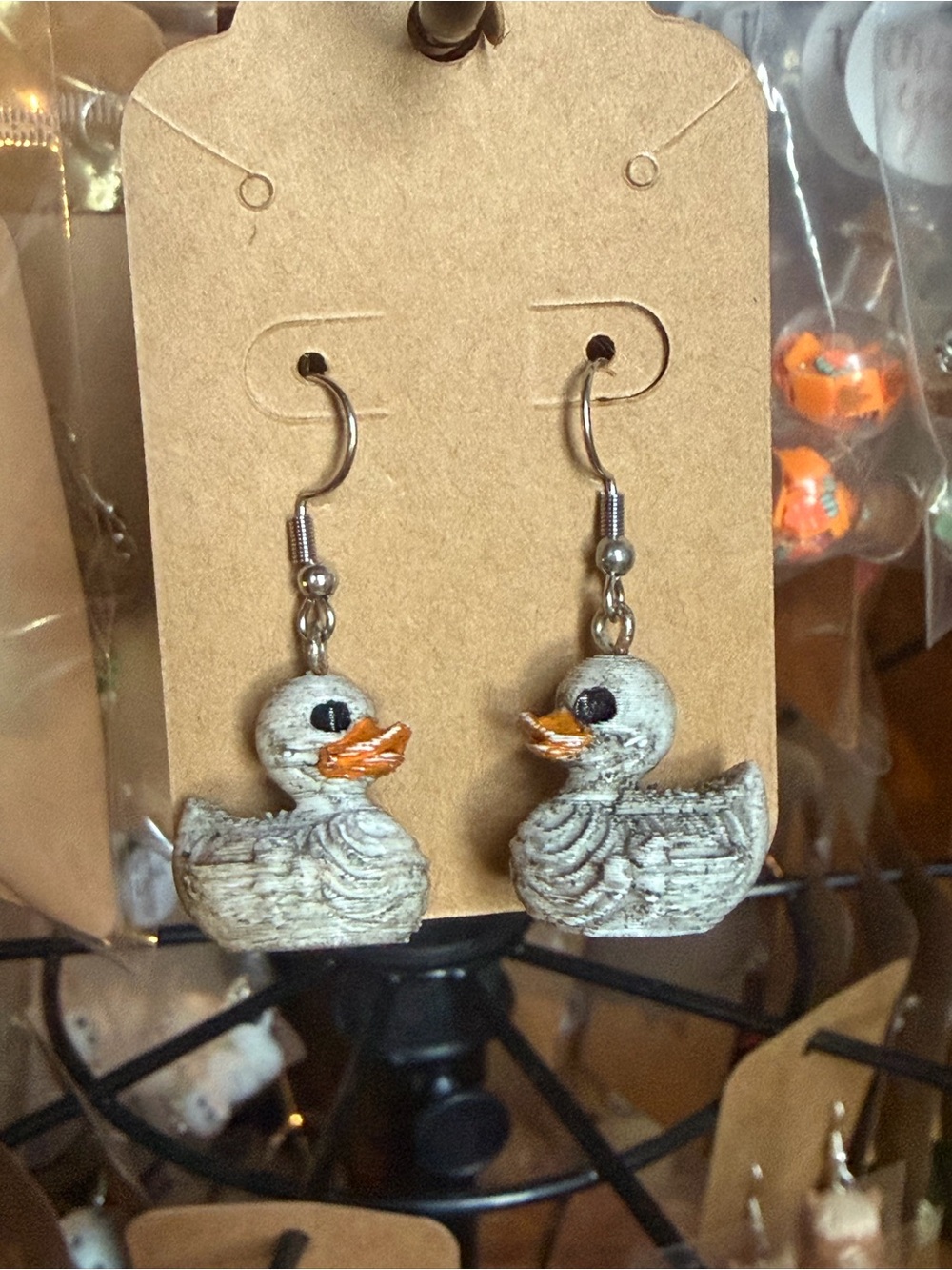 Handcrafted White Duck Earrings with Orange Beaks - Pets Bird